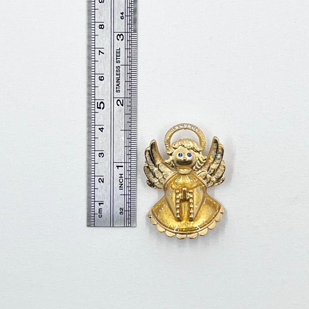 NWOT - Anne Klein - Adorable Enameled Dress Praying Angel Matte Gold Tone Brooch - Picture 2 of 8
